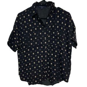 Madewell Women’s Black Cream Cotton Viscose Blend Button Up Short Sleeve Size XS